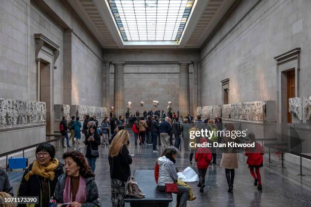 Sections of the Parthenon Marbles also known as the Elgin Marbles are displayed at The British Museum on November 22, 2018 in London, England.