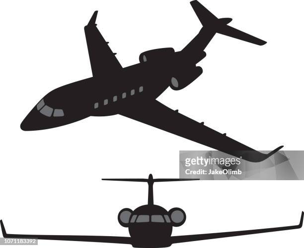 ilustraciones, imágenes clip art, dibujos animados e iconos de stock de siluetas de jet privado - ala de avión