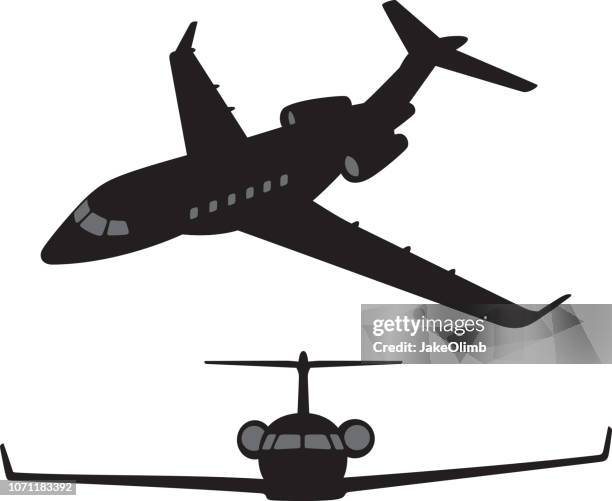 stockillustraties, clipart, cartoons en iconen met privé jet silhouetten - bedrijfsvliegtuig