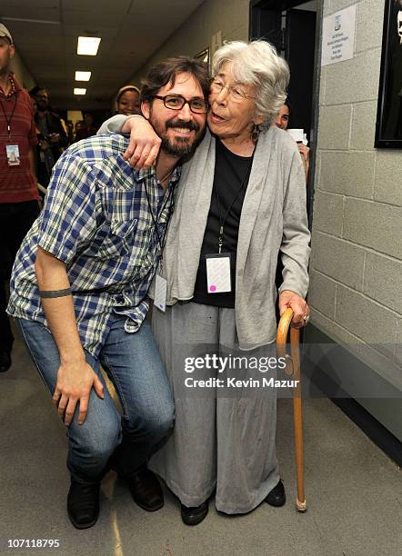 *Exclusive* Tao Rodriguez-Seeger and grandmother Toshi-Aline Ohta backstage at the Clearwater benefit concert celebrating Pete Seeger's 90th birthday...