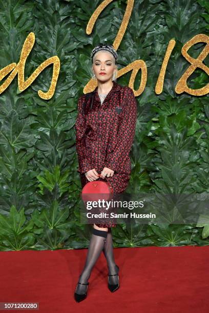 Rita Ora arrives at The Fashion Awards 2018 In Partnership With Swarovski at Royal Albert Hall on December 10, 2018 in London, England.