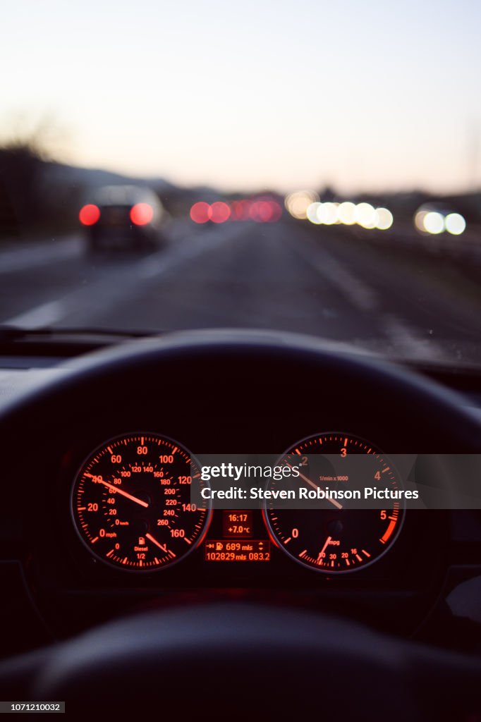 Driving at Dusk in Rush Hour