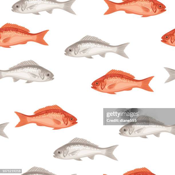 fish seamless pattern - red snapper stock illustrations