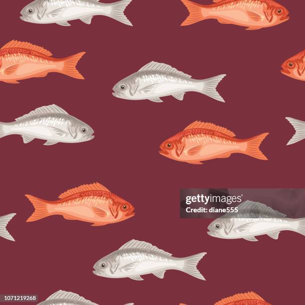 fish seamless pattern - red snapper stock illustrations