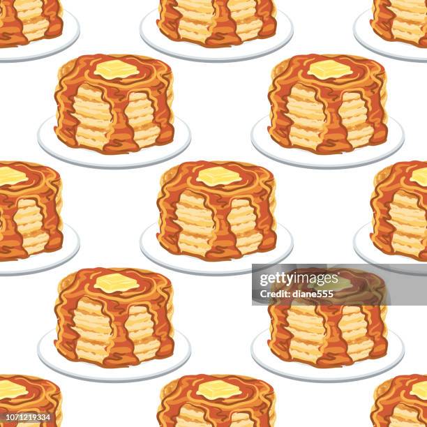 ilustraciones, imágenes clip art, dibujos animados e iconos de stock de tortitas y sirope de patrones sin fisuras - crep