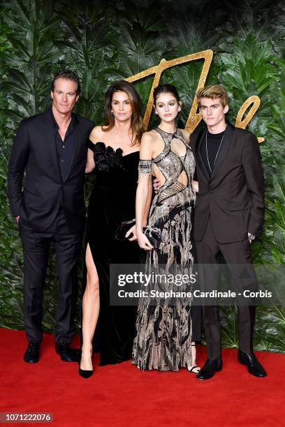 Rande Gerber, Cindy Crawford, Kaia Gerber and Presley Gerber attend the Fashion Awards 2018 in partnership with Swarovski at Royal Albert Hall on...