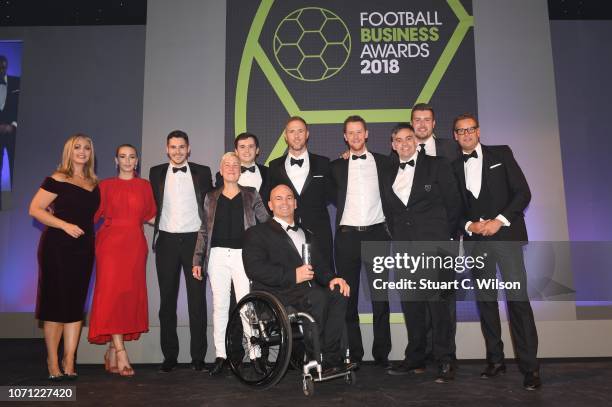 Staff of Sunderland Football Club, Winners of the 'Best Club Marketing Initiative Non Premiere Leage' award, on stage with Hayley McQueen and Ed...