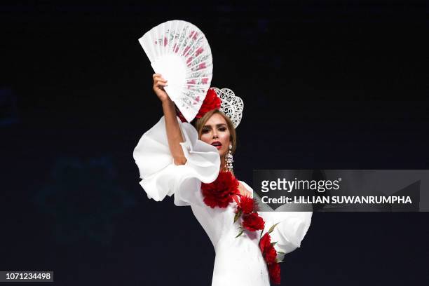 Angela Ponce of Spain poses on stage during the 2018 Miss Universe national costume presentation in Chonburi province on December 10, 2018.