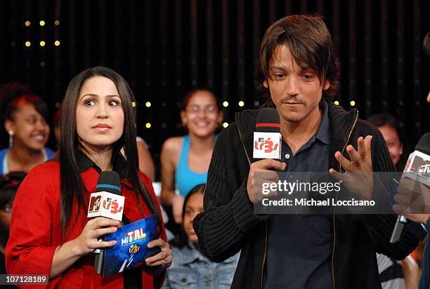 Jennifer Pena and Diego Luna during Ne-Yo, Diego Luna and Obe Visit, and Jennifer Pena Guest Host MTV Tr3s' "MiTRL" - April 24, 2007 at MTV Studios -...