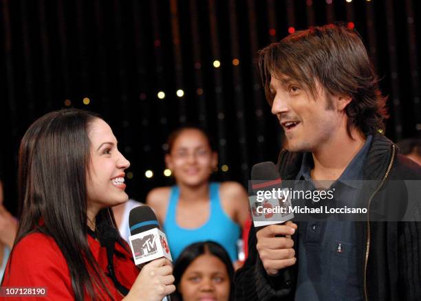 Jennifer Pena and Diego Luna during Ne-Yo, Diego Luna and Obe Visit, and Jennifer Pena Guest Host MTV Tr3s' "MiTRL" - April 24, 2007 at MTV Studios -...