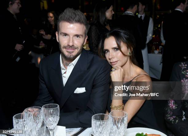 David Beckham and Victoria Beckham attend The Fashion Awards 2018 In Partnership With Swarovski at Royal Albert Hall on December 10, 2018 in London,...