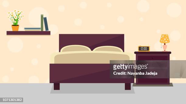 臥室內部例證 - 床 幅插畫檔、美工圖案、卡通及圖標