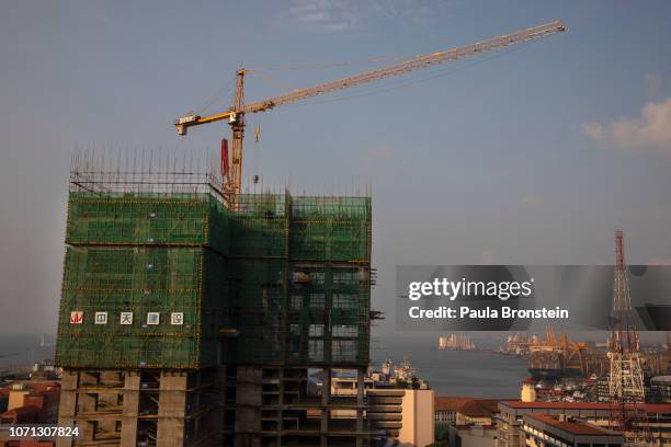 Construction is underway for the Ritz Carlton and the JW Marriott hotels which is a Chinese managed project seen on November 13, 2018 in Colombo, Sri...