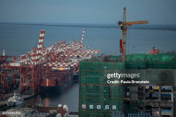 The Colombo deep sea port along side construction underway for the Ritz Carlton and the JW Marriott hotels which are Chinese managed projects seen on...