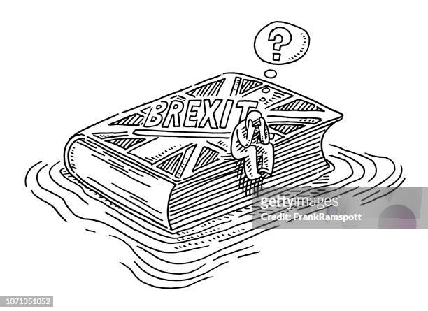 brexit book floating in water uncertainty concept drawing - brexit illustration stock illustrations