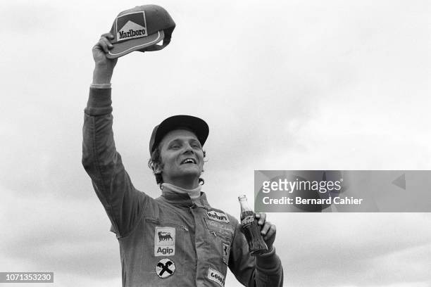 Niki Lauda, Ferrari 312B3-74, Grand Prix of Spain, Circuito del Jarama, 28 April 1974. Niki Lauda celebrating his first Formula One Grand Prix...