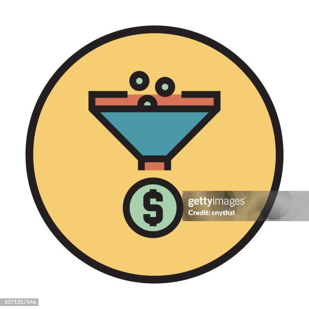 sales funnel flat line icon - pipeline stock illustrations