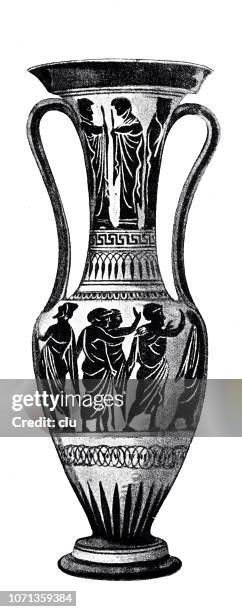 classical greek - athenian grave vase with mourning men parade - mourning stock illustrations