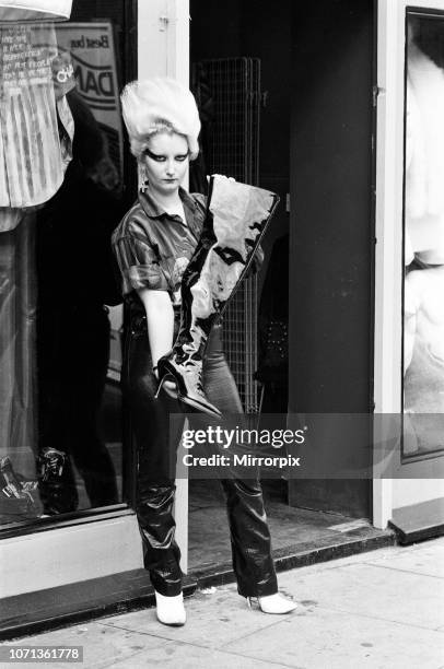 Queen of Punk Rockers, Pamela Rooke aka Jordan at 'Sex' shop on the Kings Road. December 1976.