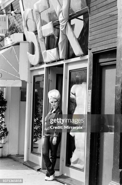 Queen of Punk Rockers, Pamela Rooke aka Jordan at 'Sex' shop on the Kings Road. December 1976.