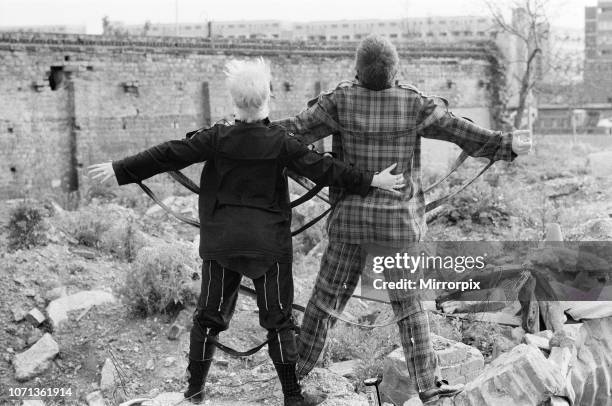 Pamela Rooke , aka Jordan, and Simon Barker, aka Six, modelling bondage gear from the Seditionaries boutique on King's Road, London, 18th May 1977....