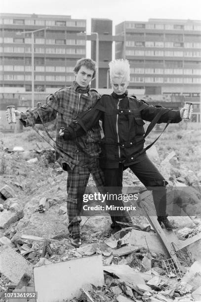 Pamela Rooke , aka Jordan, and Simon Barker, aka Six, modelling bondage gear from the Seditionaries boutique on King's Road, London, 18th May 1977....