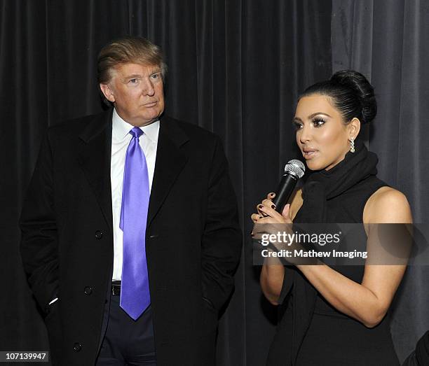 Television Personality Donald Trump and Kim Kardashian attend the celebration of Perfumania and Kim Kardashian�s appearance on NBC�s "The Apprentice"...