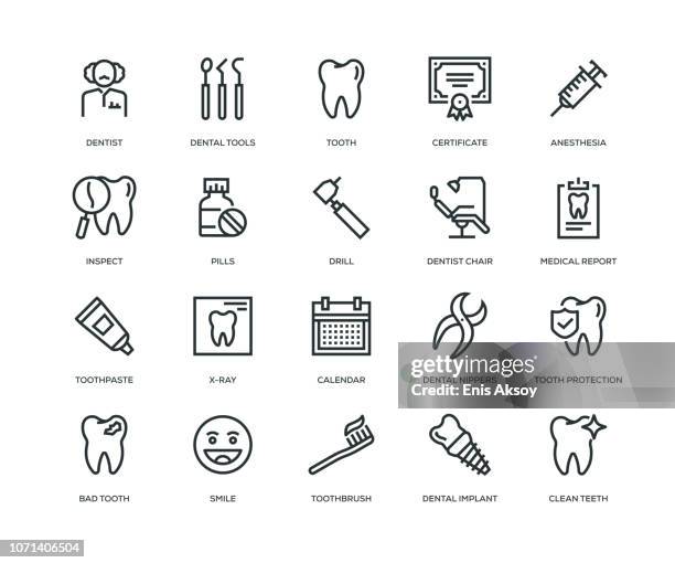 dental-symbole - line serie - zahnbürste stock-grafiken, -clipart, -cartoons und -symbole