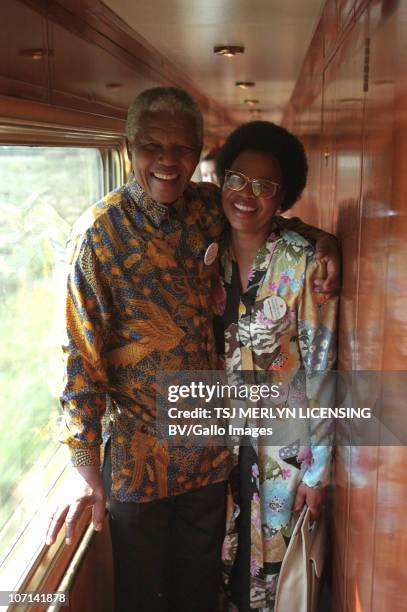 October 1997: Former president Nelson Mandela with his wife Graca Machel during a journey on the Blue Train.