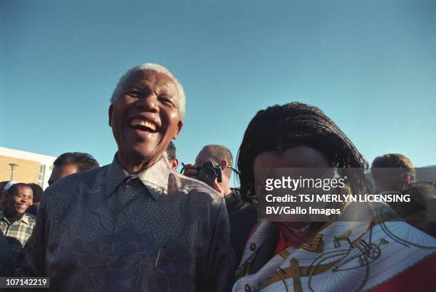 Former President Nelson Mandela and his wife Graca Machel outside Pollsmoor Prison. No date available.