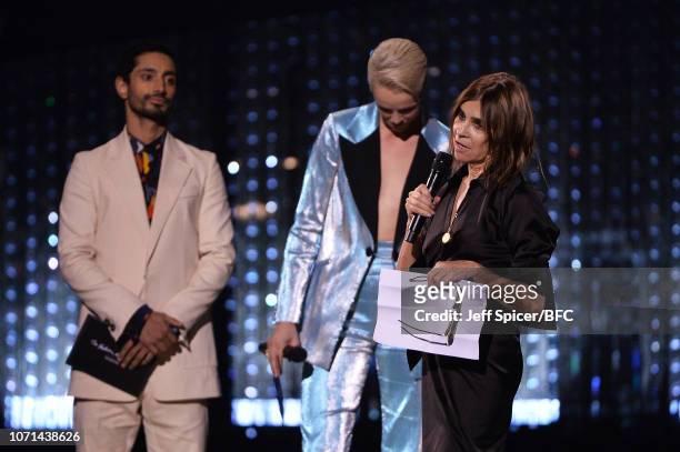 Riz Ahmed and Edie Campbell present Carine Roitfeld with Accessories Designer Of The Year award who is accepting on behalf of Demna Gvasalia for...