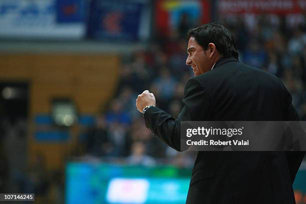 Xavier Pascual head coach of Regal FC Barcelona reacts during the 2010-2011 Turkish Airlines Euroleague Regular Season Date 6 game between KK Cibona...