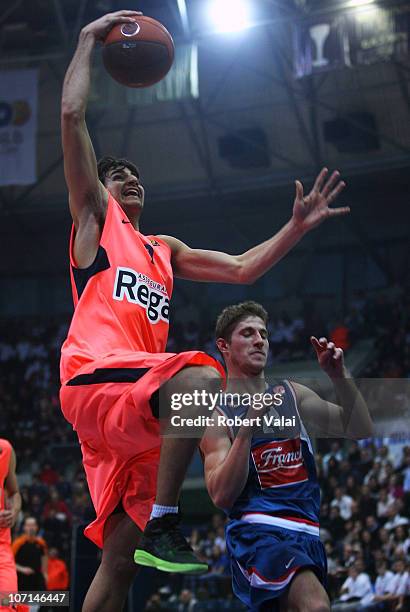 Ricky Rubio, #9 of Regal FC Barcelona competes with Karlo Vragovic, #24 of Cibona Zagreb during the 2010-2011 Turkish Airlines Euroleague Regular...