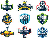 Sport logos. Emblem of college team cup competitions athlete recreation labels and vector badges isolated