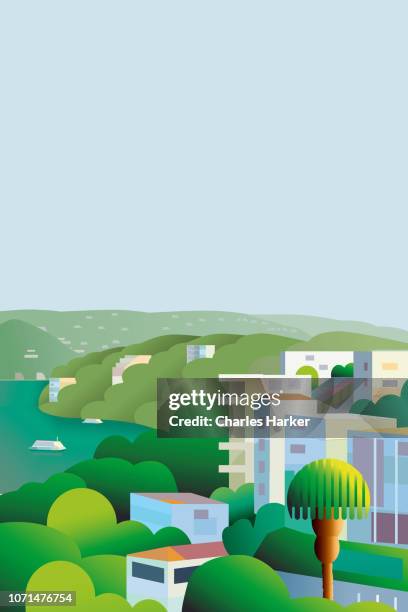 illustration of acapulco bay, mexico - cartoon house stock pictures, royalty-free photos & images