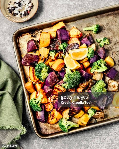 roasted vegetables - vegetarian meal stock pictures, royalty-free photos & images