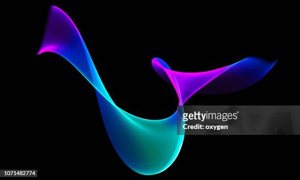 abstract blue pink wave, isolated on black background - colored smoke stock pictures, royalty-free photos & images