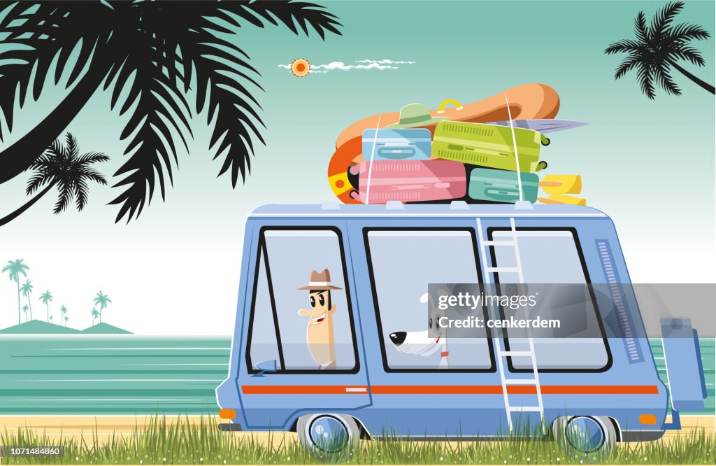 Minibus on the beach
