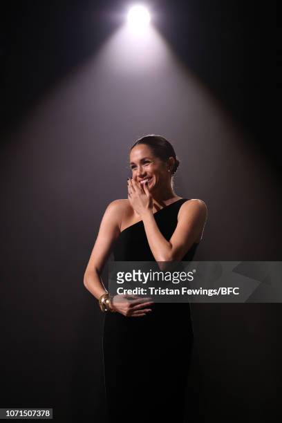 Meghan, Duchess of Sussex on stage during The Fashion Awards 2018 In Partnership With Swarovski at Royal Albert Hall on December 10, 2018 in London,...
