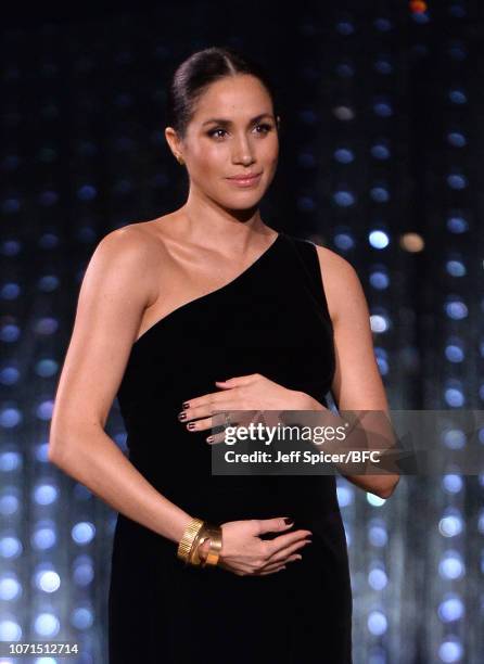 Meghan, Duchess of Sussex on stage during The Fashion Awards 2018 In Partnership With Swarovski at Royal Albert Hall on December 10, 2018 in London,...