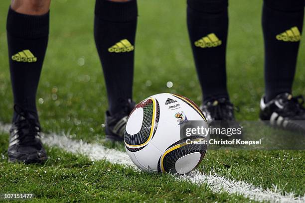 Ball and shoes of football referees are seen during the women's international friendly match between Germany and Nigeria at BayArena on November 25,...