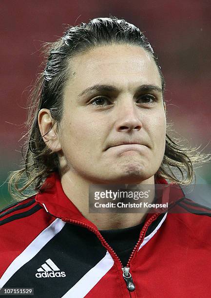 Nadine Angerer of Germany looks on before the women's international friendly match between Germany and Nigeria at BayArena on November 25, 2010 in...
