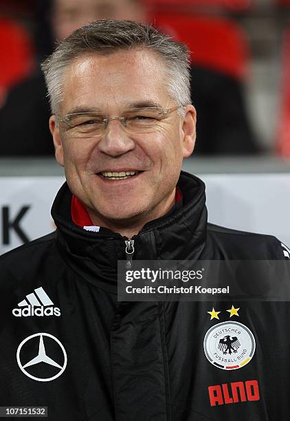 Doctor Bernd Lasarczewski of Germany looks on during the women's international friendly match between Germany and Nigeria at BayArena on November 25,...