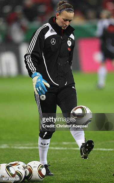 Almuth Schmidt of Germany juggles with the ball during the women's international friendly match between Germany and Nigeria at BayArena on November...
