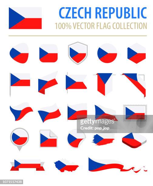 czech republic - flag icon flat vector set - czech republic flag stock illustrations