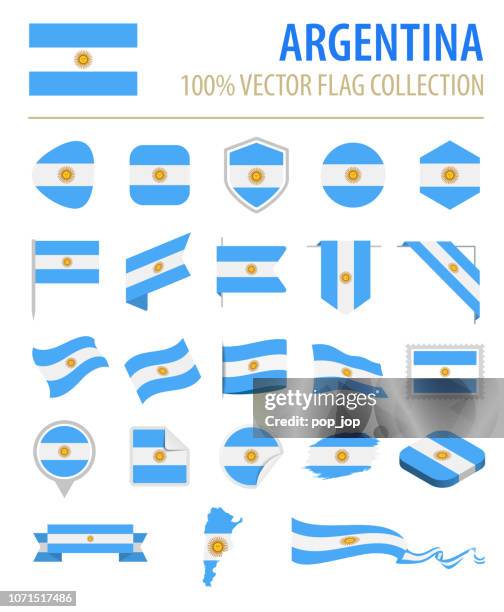 argentina - flag icon flat vector set - corner ribbon stock illustrations