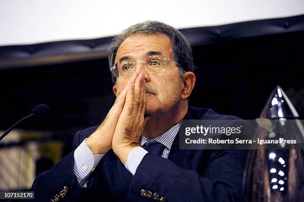 Former prime minister Romano Prodi attends the presentation of the book "La Malattia dell'Occidente" at Stabat Mater Hall of Archiginnasio on...