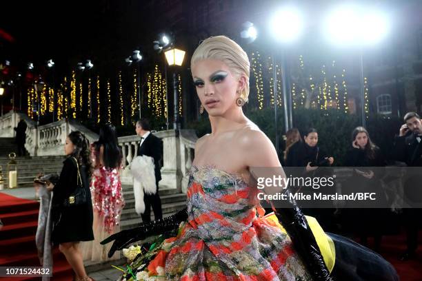Aquaria arrives at The Fashion Awards 2018 In Partnership With Swarovski at Royal Albert Hall on December 10, 2018 in London, England.