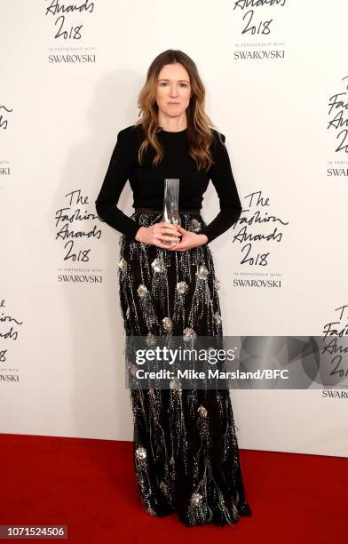 Clare Waight Keller for Givenchy winner of British Designer of The Year Womenswear award in the winners room during The Fashion Awards 2018 In...