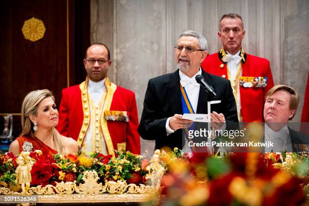 Queen Maxima of The Netherlands, President of Cape Verde Jorge Carlos de Almeida Fonseca and King Willem-Alexander of The Netherlands during an state...